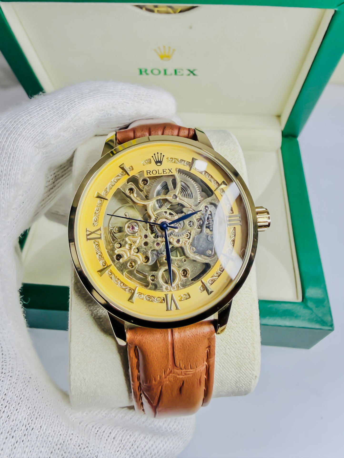 Rolex Automatic Skeleton - Golden Brown Leather Edition