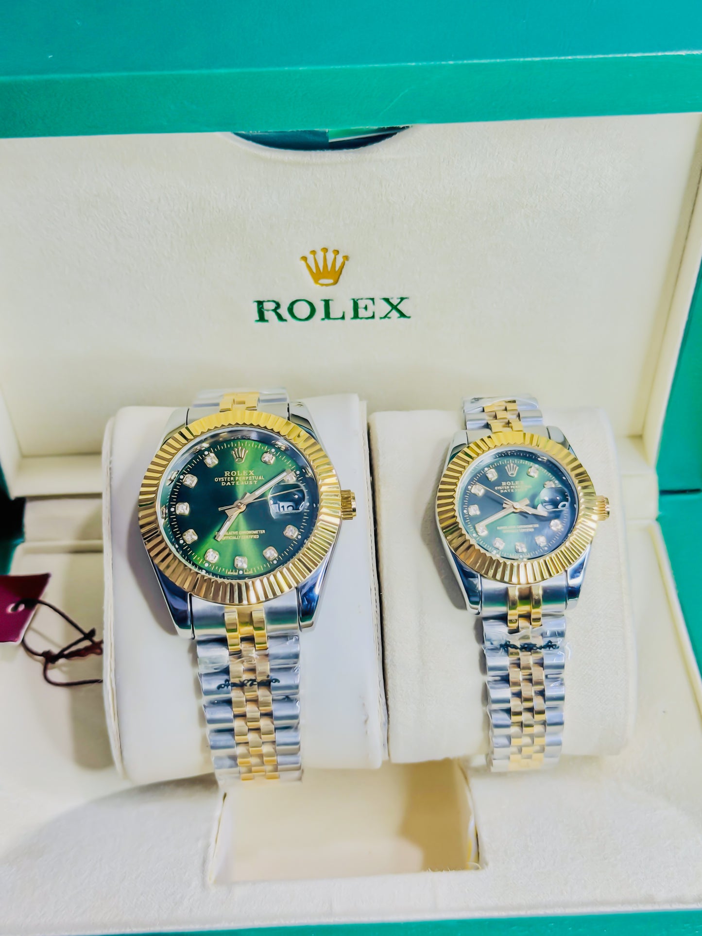 Rolex Date Just Dual Couple - Green Dial Diamond Edition