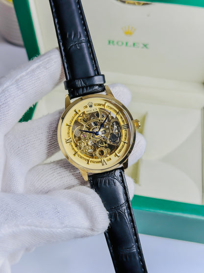 Rolex Automatic Skeleton - Black Leather Edition