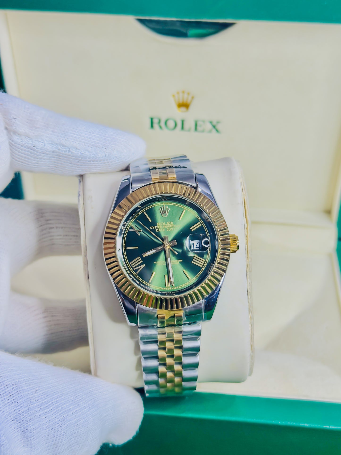 Rolex Date Just Dual - Green Dial Couple Watch