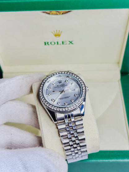 Rolex Date Just Silver - Diamond Bezel