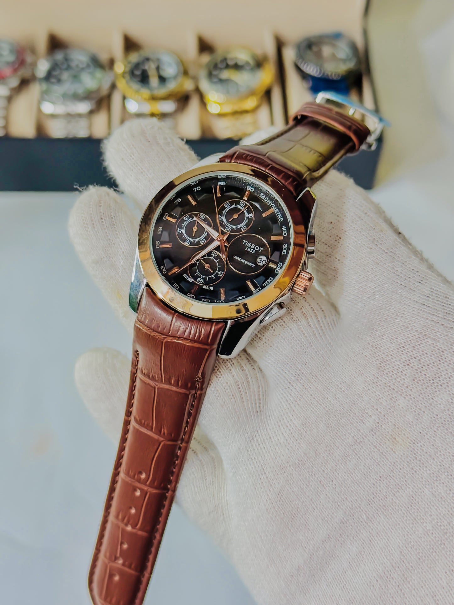 Tissot Chronograph Black Dial - Brown Leather Edition