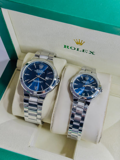 Rolex Royale Date Just - Silver Blue Dial - Couple Edition