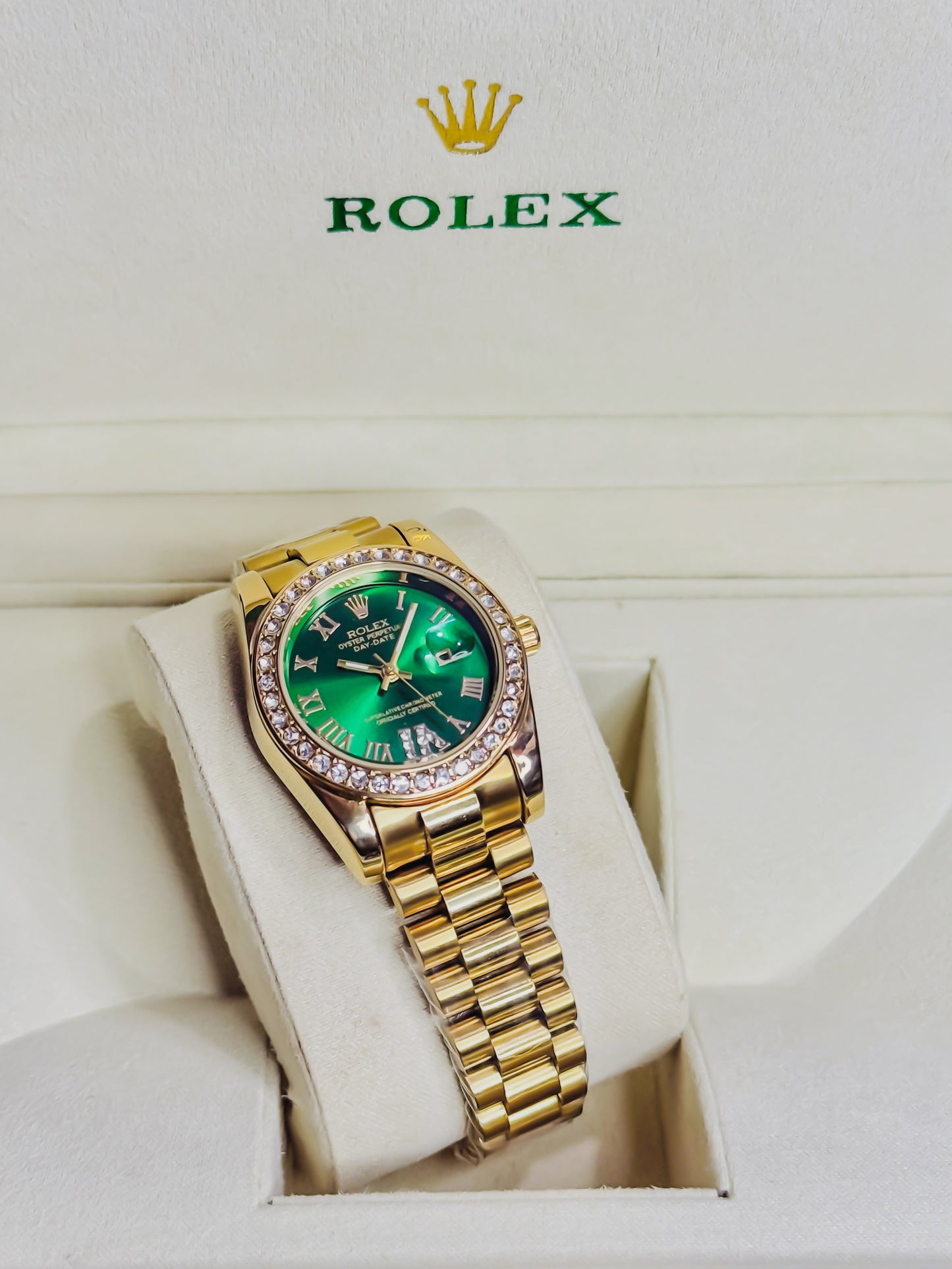 Rolex Royale Date Just Golden - Green Dial | Diamond Bezel Female Edition