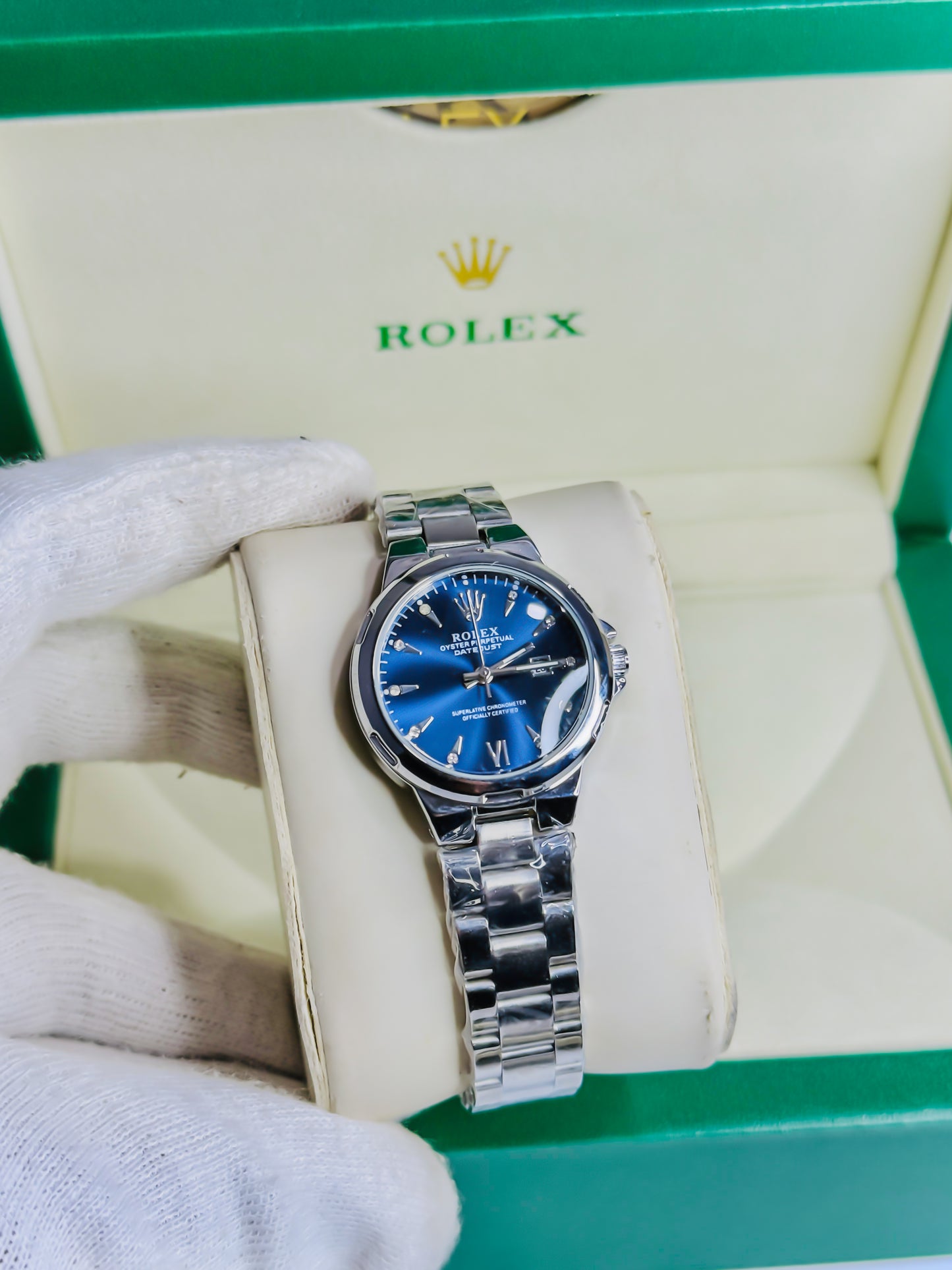 Rolex Royale Date Just - Silver Blue Dial - Couple Edition