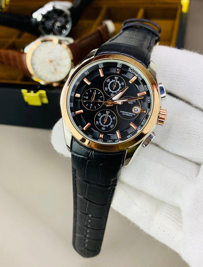 Tissot Prx Chronograph Black - Dual Bezel - Leather Edition