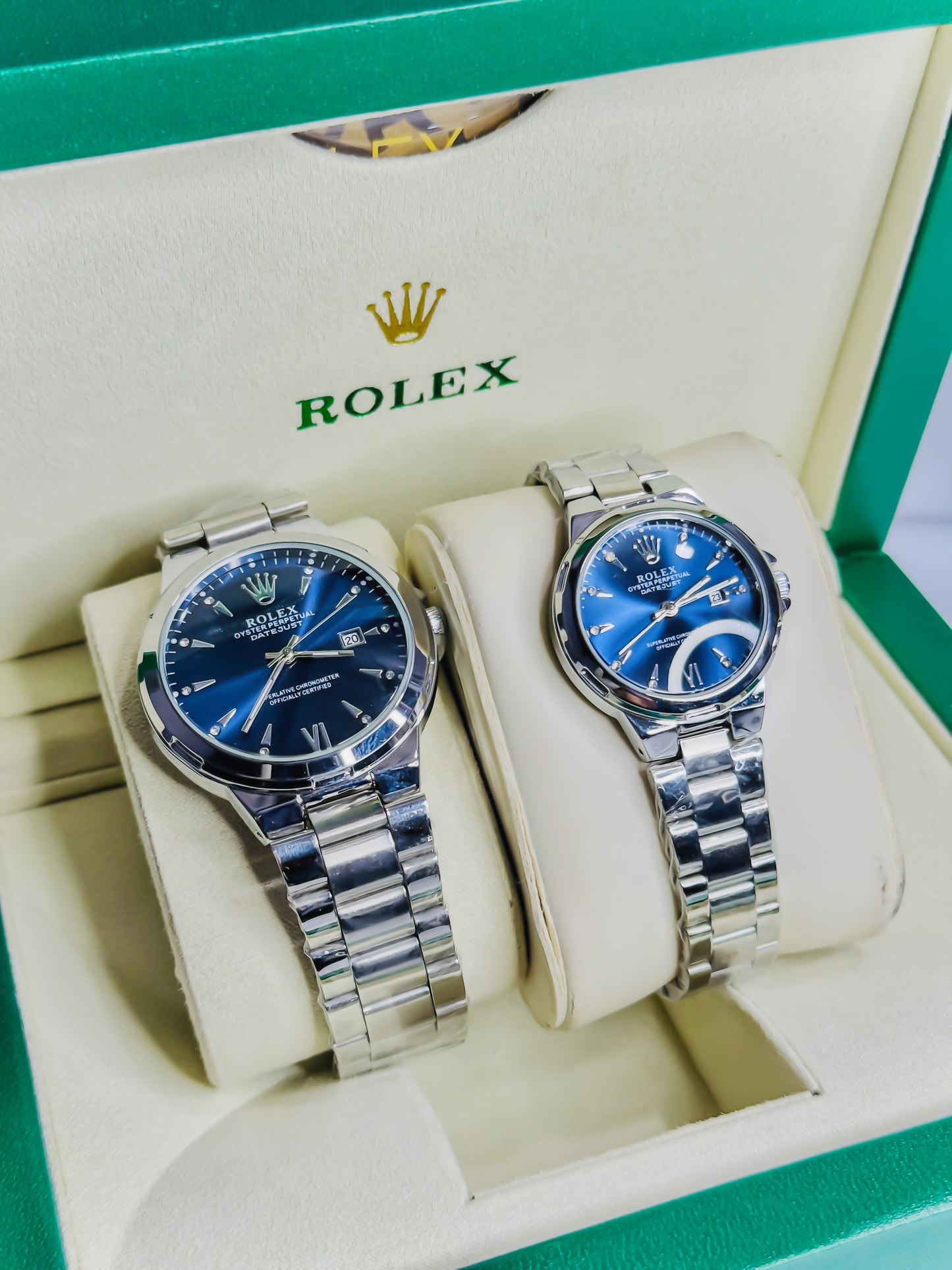 Rolex Royale Date Just - Silver Blue Dial - Couple Edition