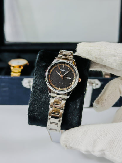 Faleda-lll Silver Elegant Black Day-Date Dial - Women Edition
