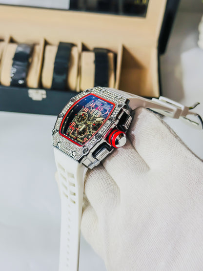 RM Diamond Bezel - Premium Chronograph - White Strap Edition