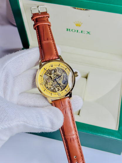Rolex Automatic Skeleton -  Golden Brown Leather Edition