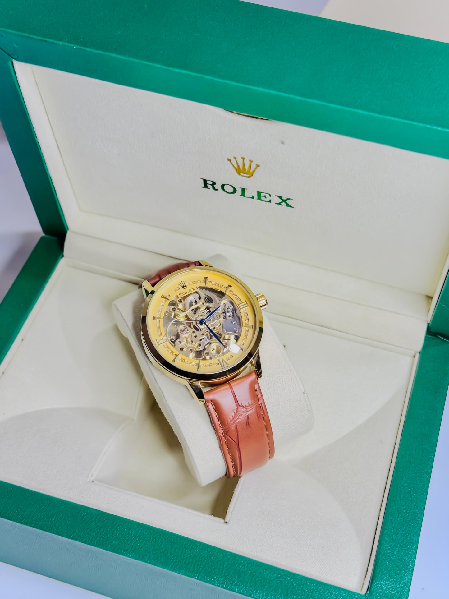 Rolex Automatic Skeleton -  Golden Brown Leather Edition