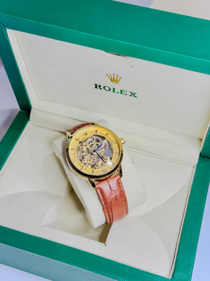 Rolex Automatic Skeleton -  Golden Brown Leather Edition