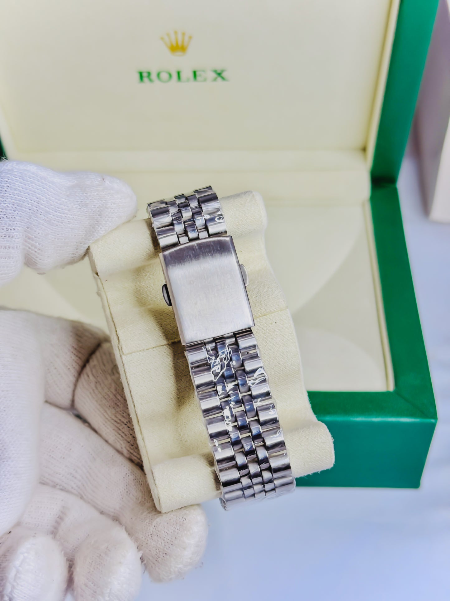 Rolex Date Just Silver - Blue Dial - Diamond Bezel