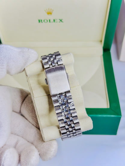 Rolex Date Just Silver - Blue Dial - Diamond Bezel