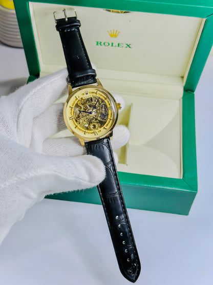 Rolex Automatic Skeleton - Black Leather Edition