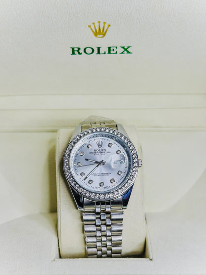 Rolex Date Just Silver - Diamond Bezel