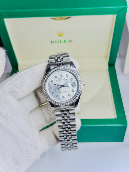 Rolex Date Just Silver - Diamond Bezel