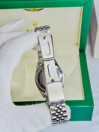 Rolex Date Just Silver - Blue Dial - Diamond Bezel