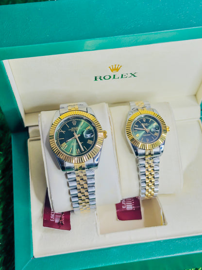 Rolex Date Just Dual - Green Dial Couple Watch