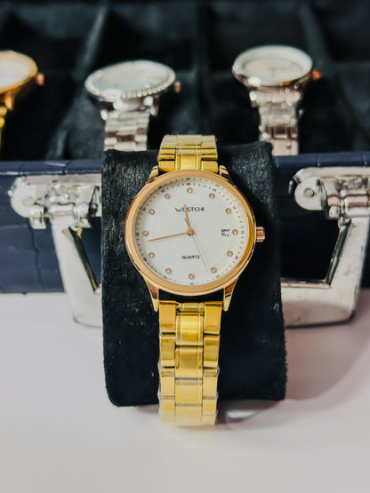 Westci-ll Elegant Gold Diamond Dial Watch- Women Edition