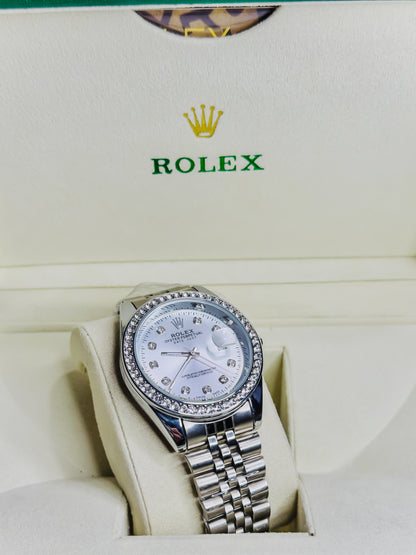 Rolex Date Just Silver - Diamond Bezel