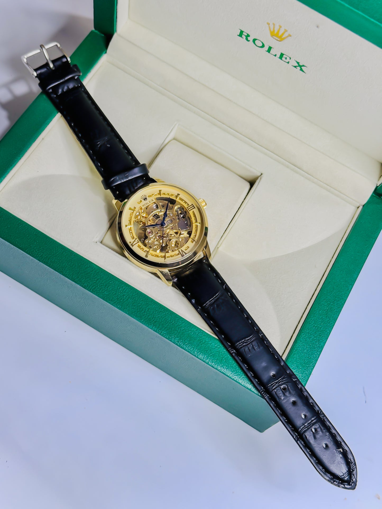 Rolex Automatic Skeleton - Black Leather Edition