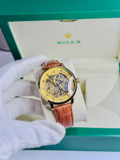 Rolex Automatic Skeleton -  Golden Brown Leather Edition