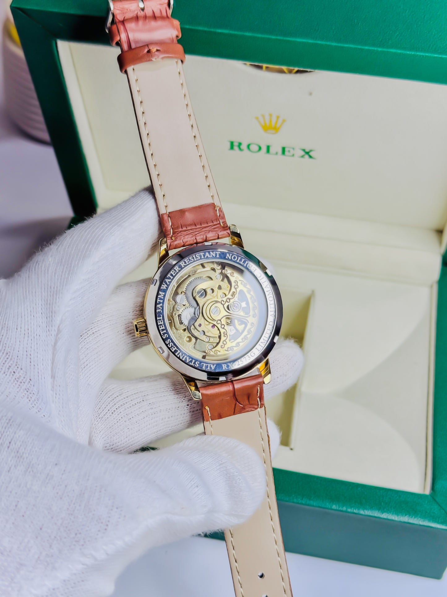 Rolex Automatic Skeleton -  Golden Brown Leather Edition