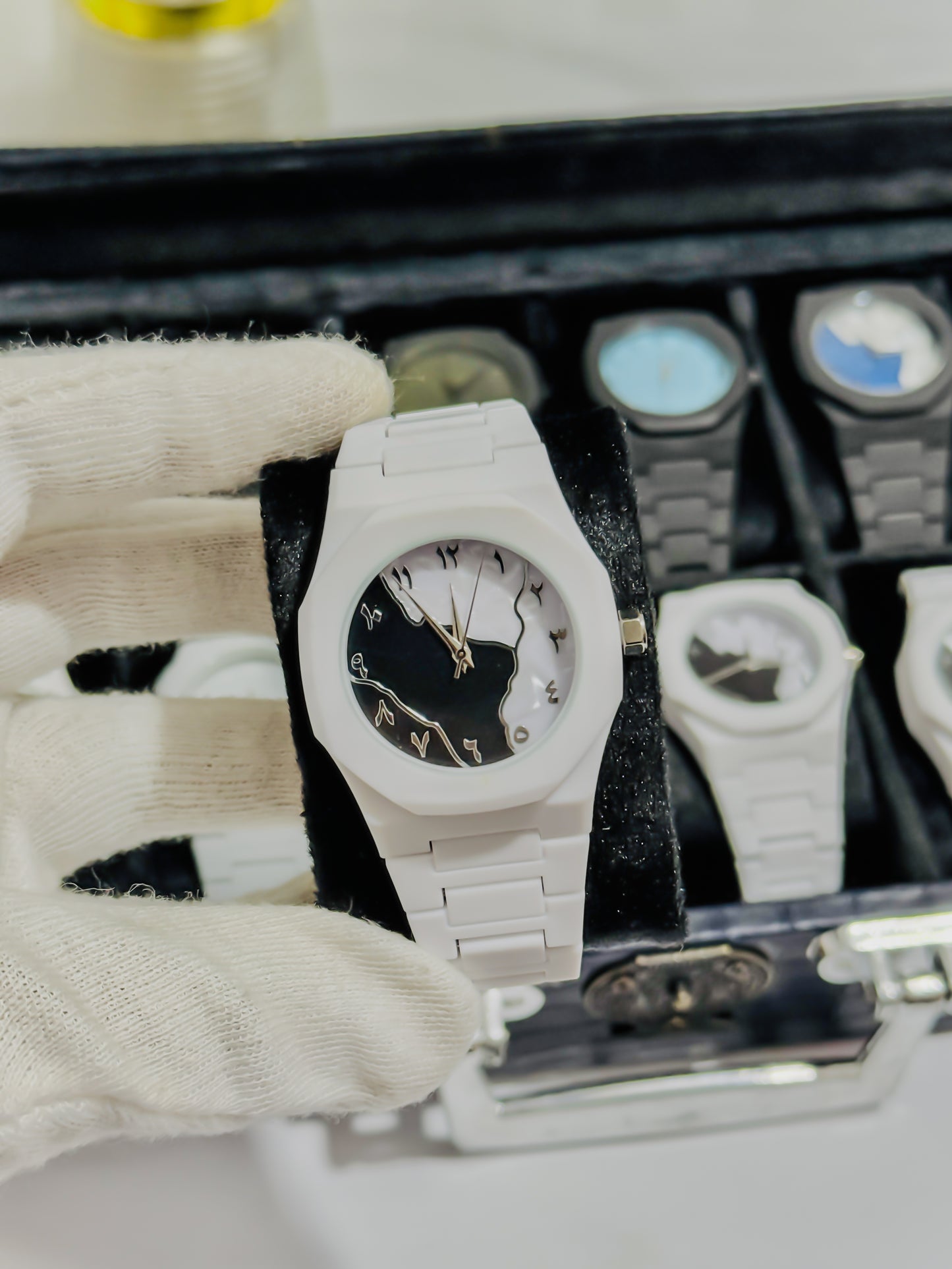 White Arabic Aura Watch - Dual Black & White Dial