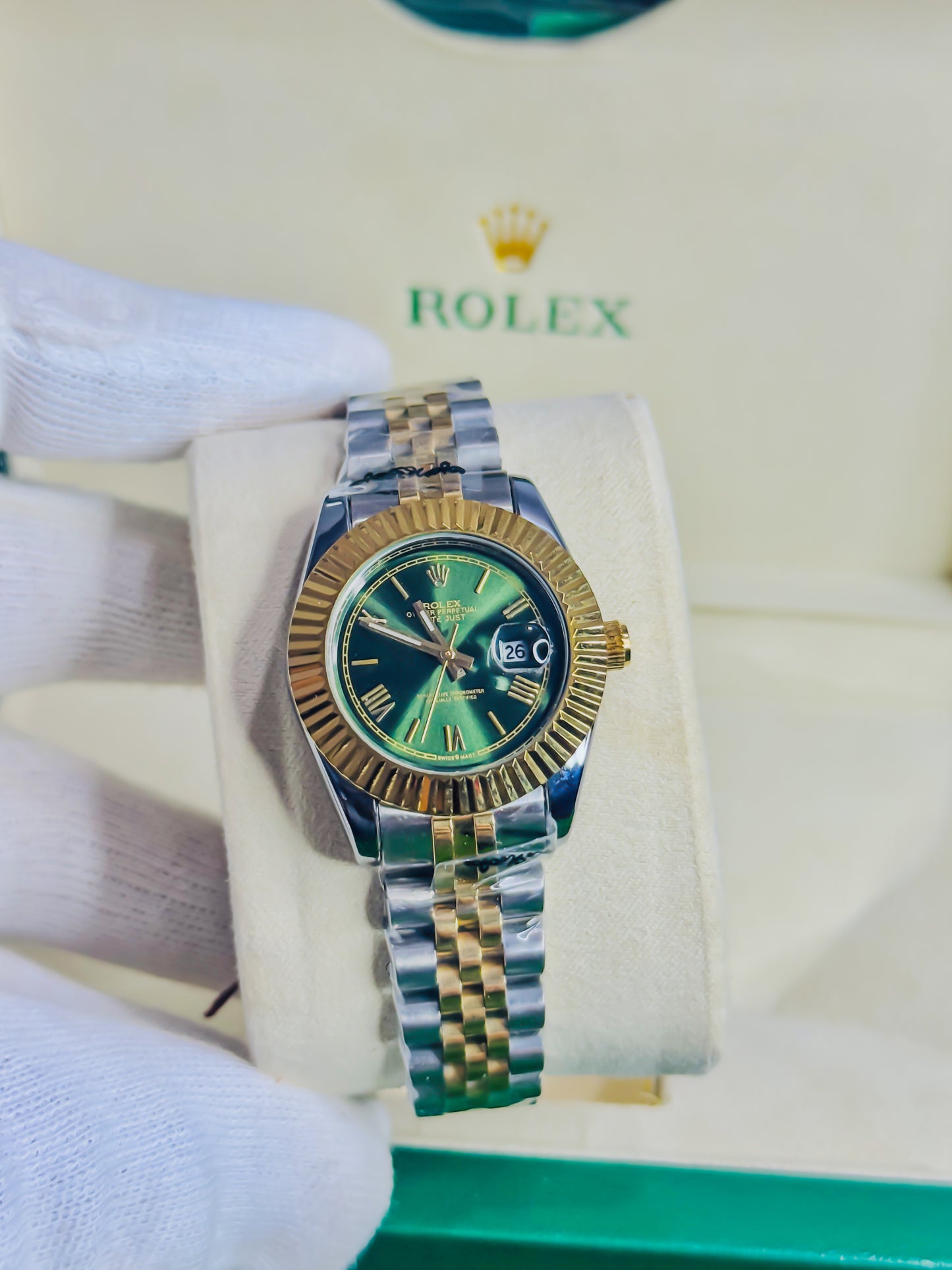 Rolex Date Just Dual - Green Dial Couple Watch