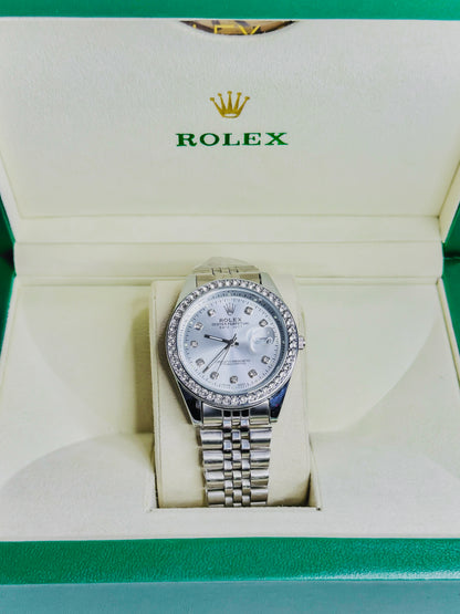 Rolex Date Just Silver - Diamond Bezel