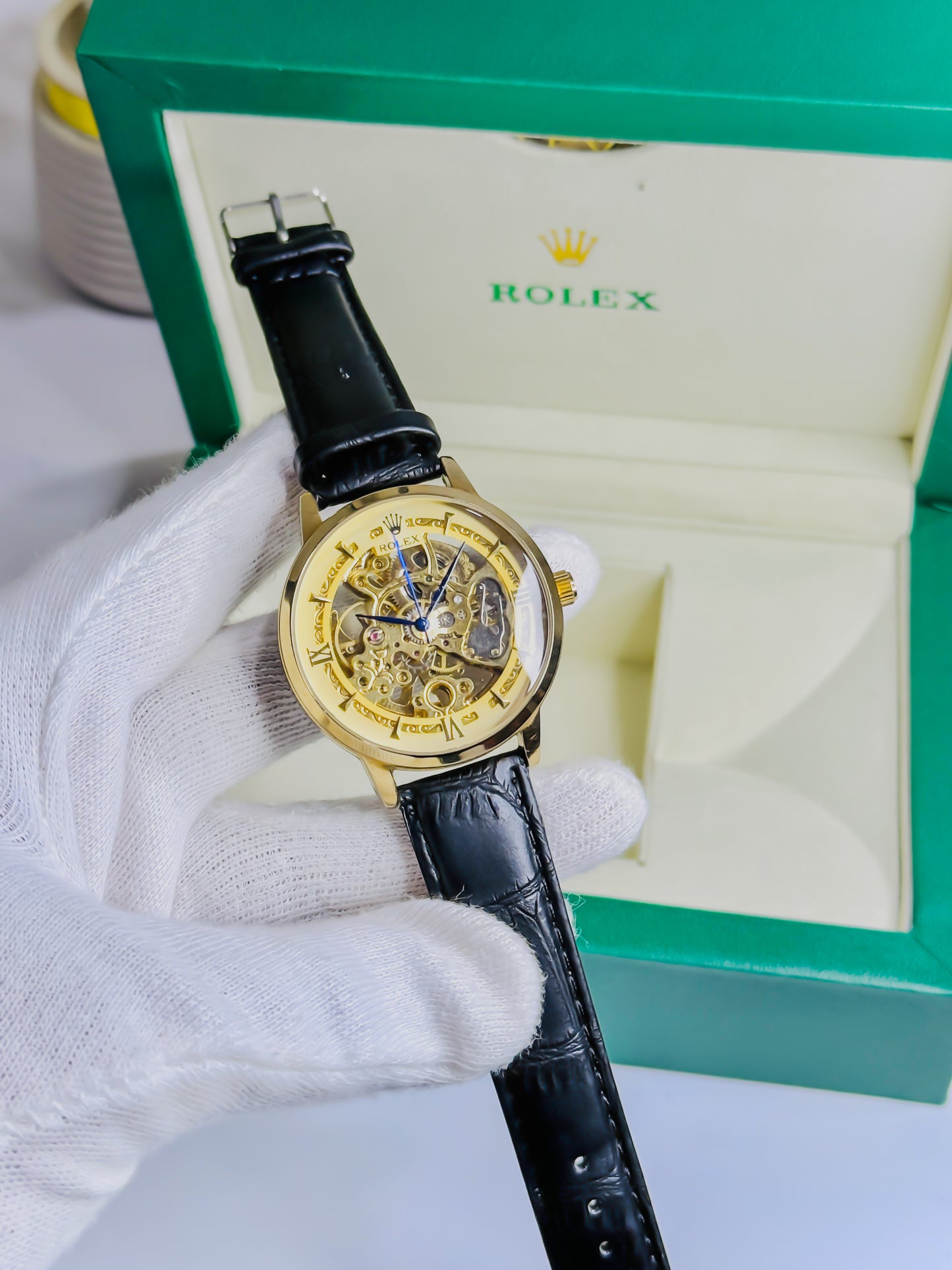 Rolex Automatic Skeleton - Black Leather Edition