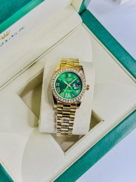 Rolex Royale Date Just Golden - Green Dial | Diamond Bezel Female Edition