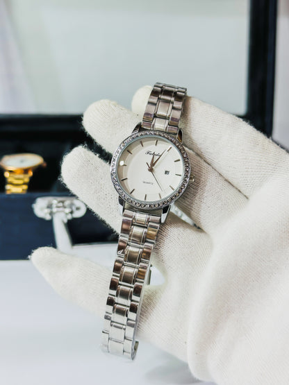 Faleda-l Silver Elegant Diamond Bezel Watch - Women Edition