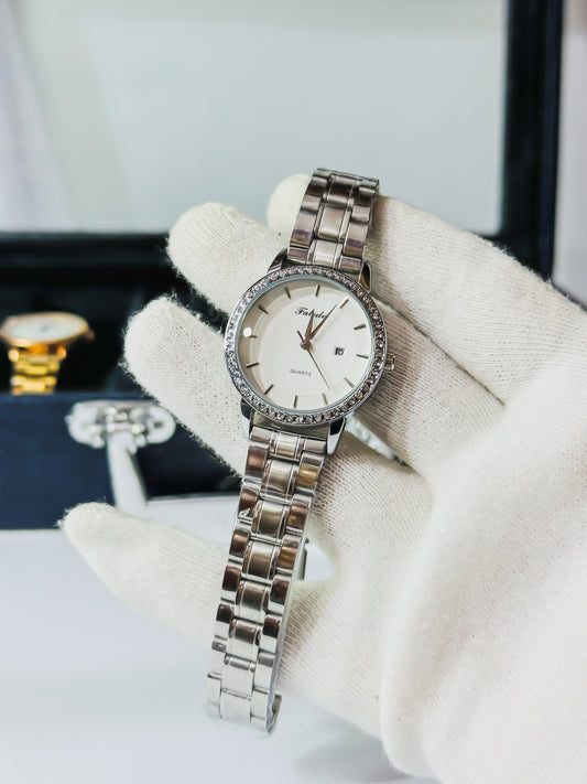 Faleda-l Silver Elegant Diamond Bezel Watch - Women Edition