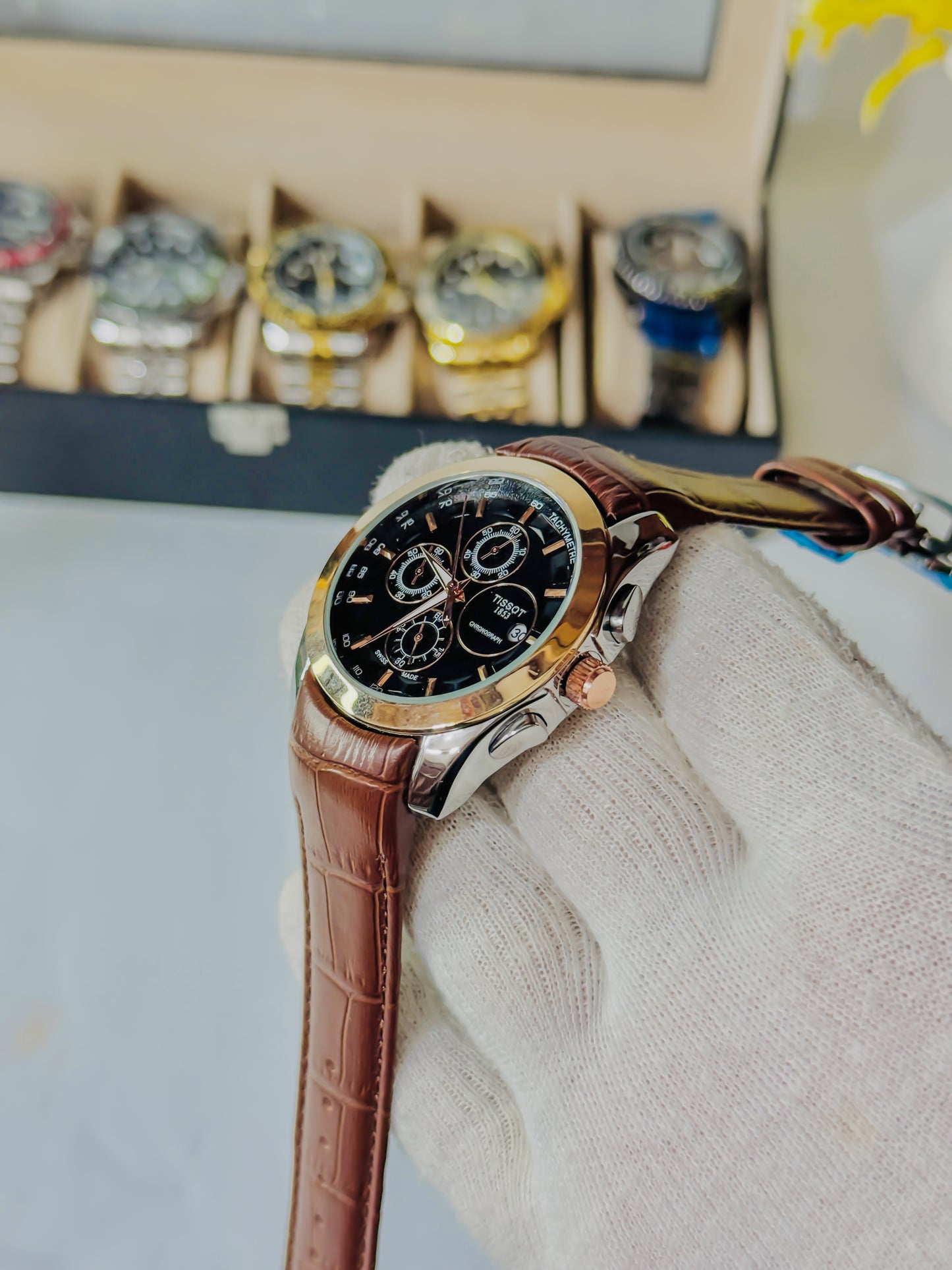 Tissot Chronograph Black Dial - Brown Leather Edition