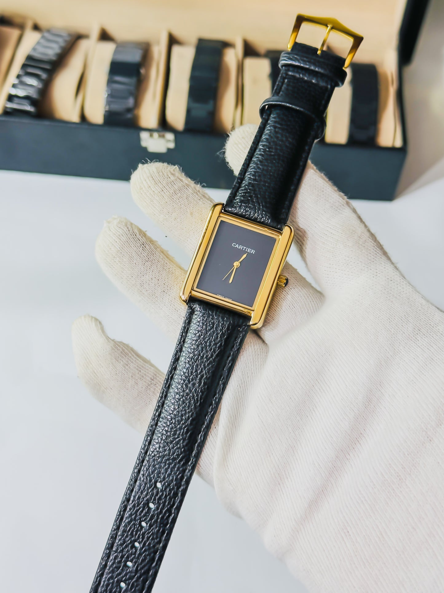 Old Money Tank Watch - Black Leather Edition
