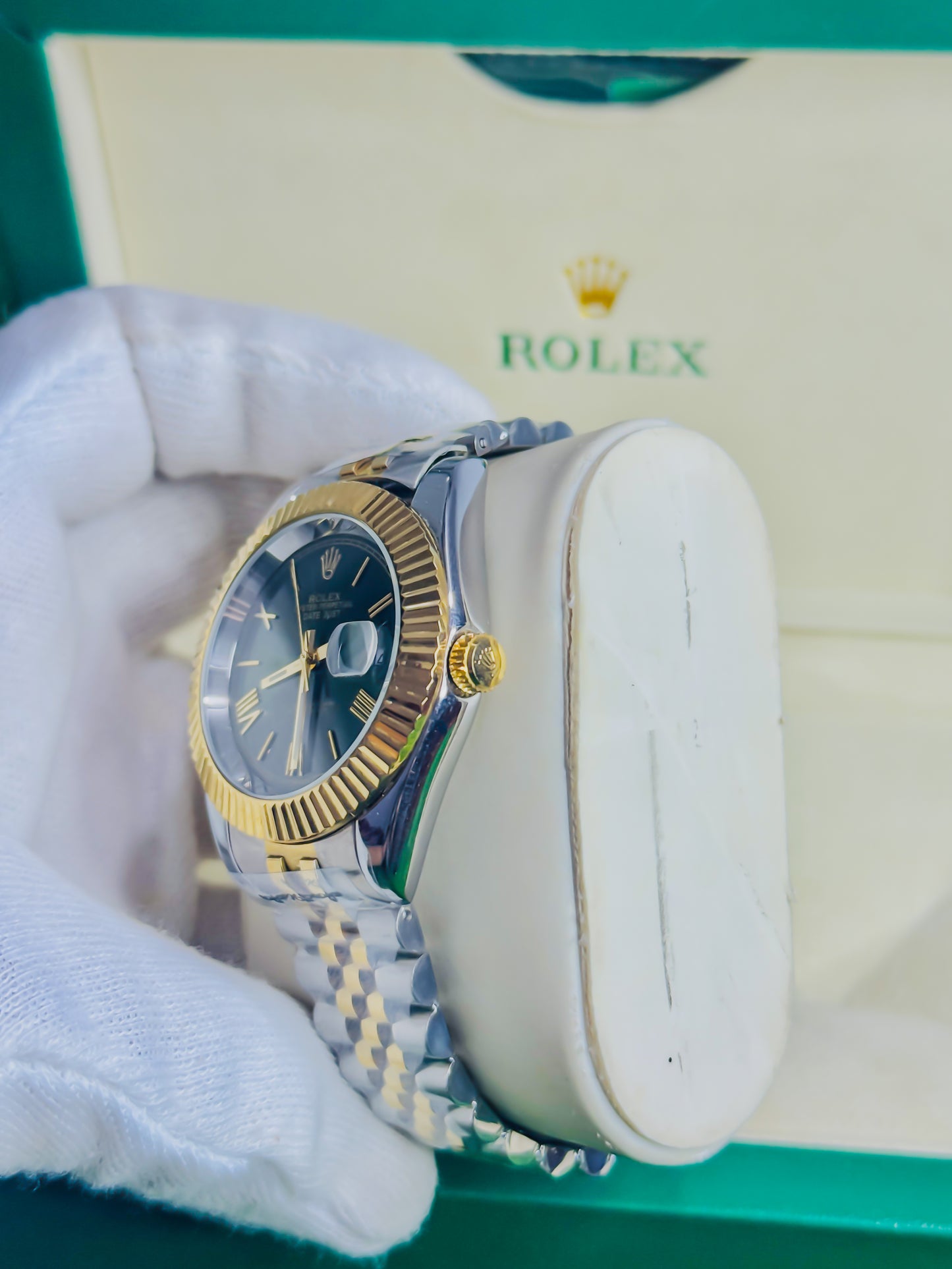 Rolex Date Just Dual - Green Dial Couple Watch