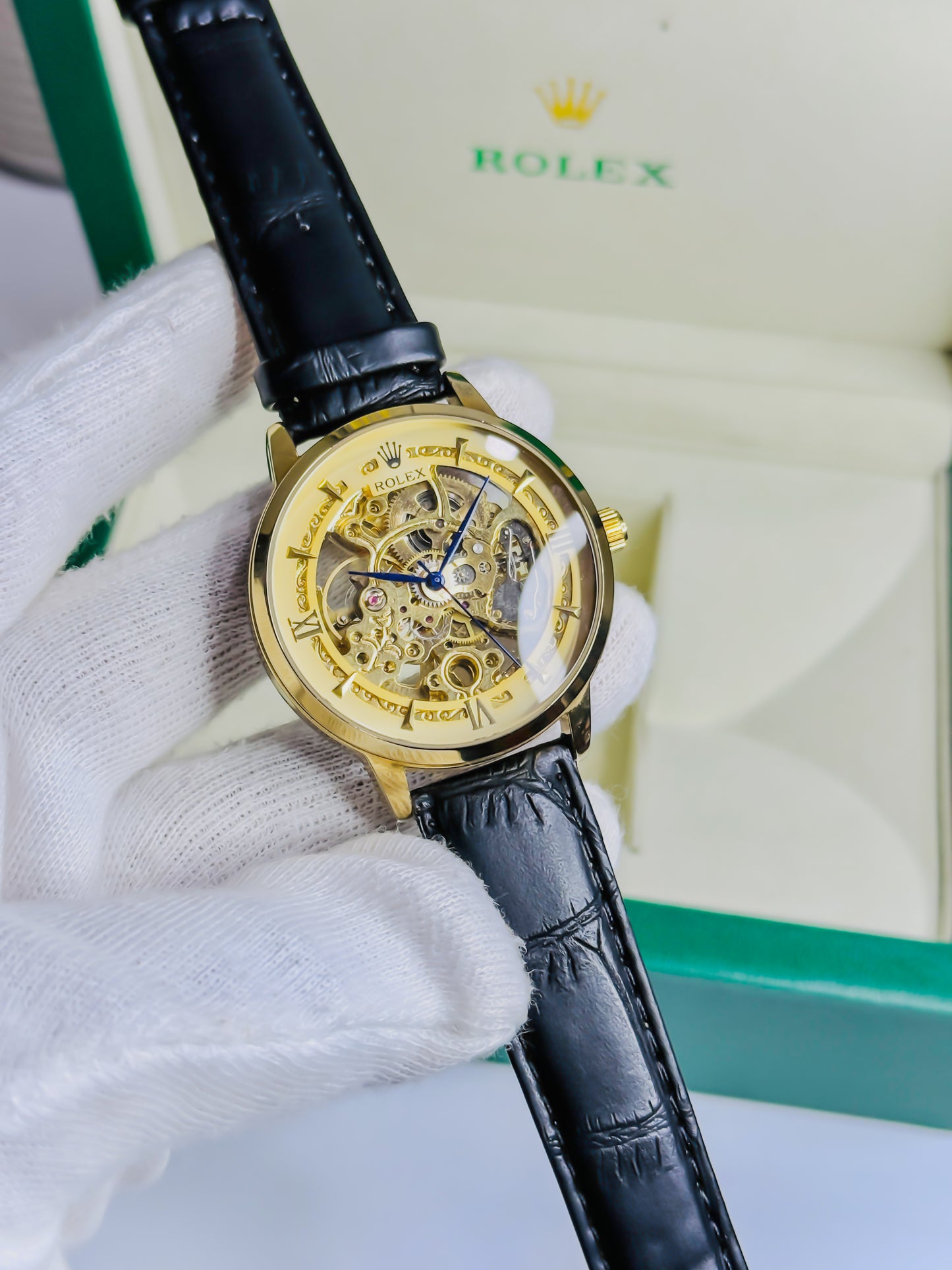 Rolex Automatic Skeleton - Black Leather Edition