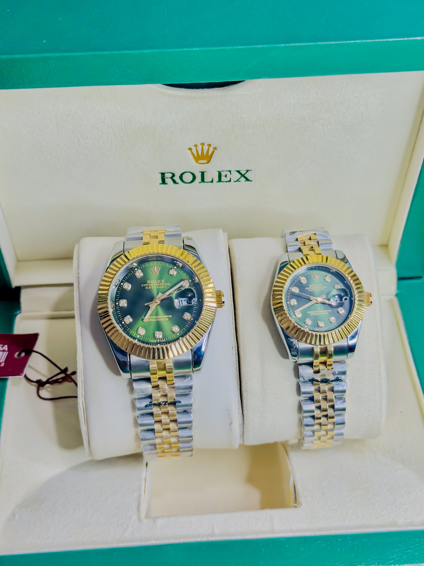 Rolex Date Just Dual Couple - Green Dial Diamond Edition