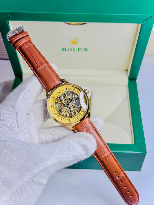 Rolex Automatic Skeleton -  Golden Brown Leather Edition