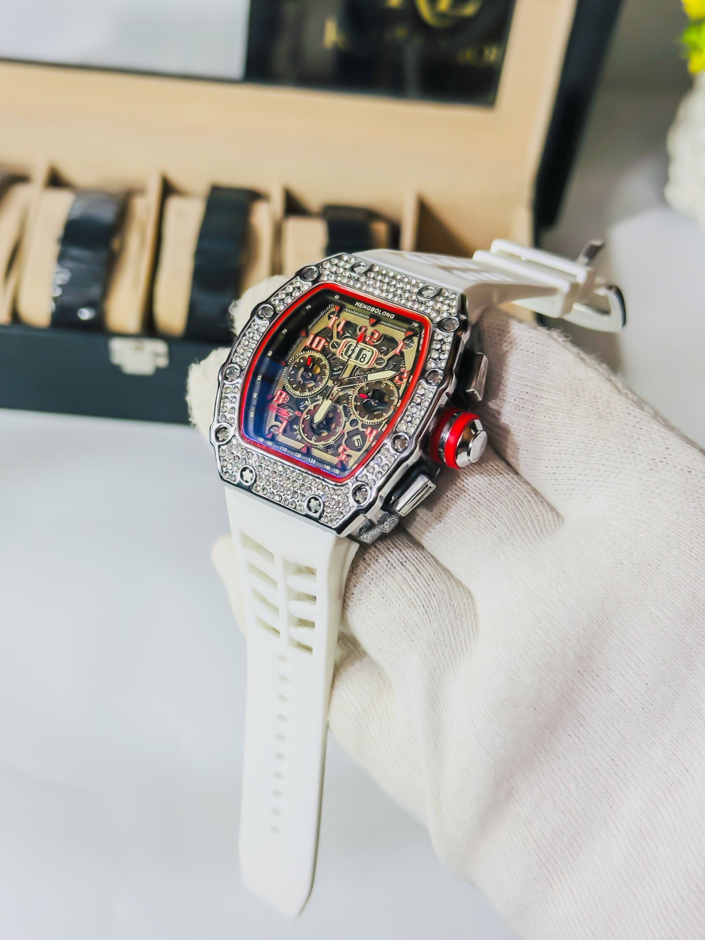 RM Diamond Bezel - Premium Chronograph - White Strap Edition