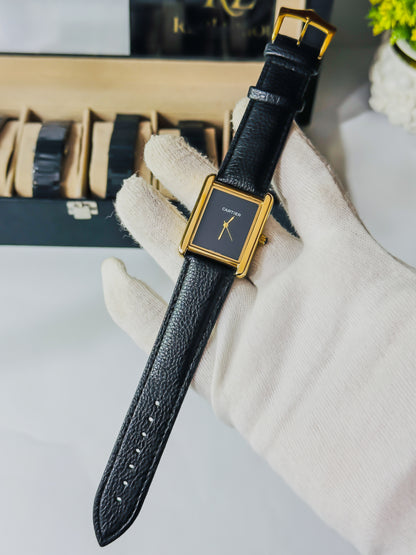 Old Money Tank Watch - Black Leather Edition