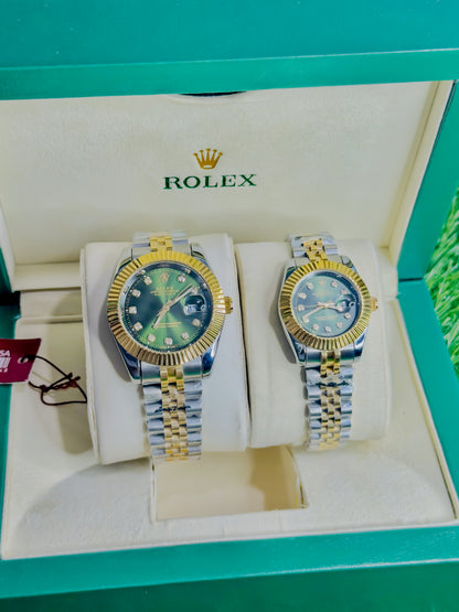 Rolex Date Just Dual Couple - Green Dial Diamond Edition