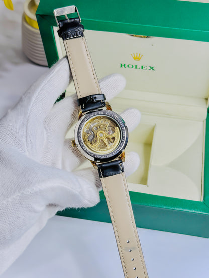 Rolex Automatic Skeleton - Black Leather Edition