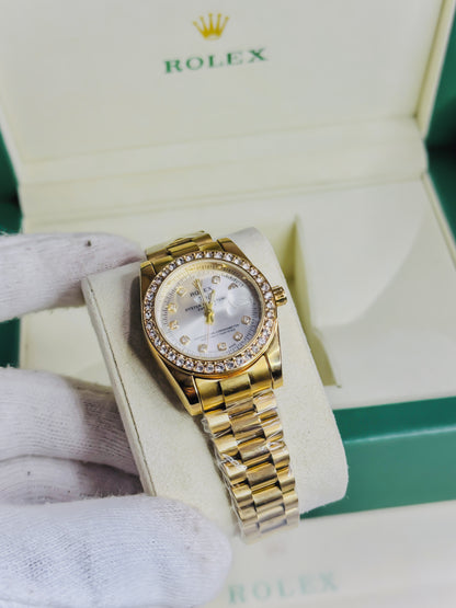 Rolex Royale Day - Date | Golden Diamond Bezel Female Edition