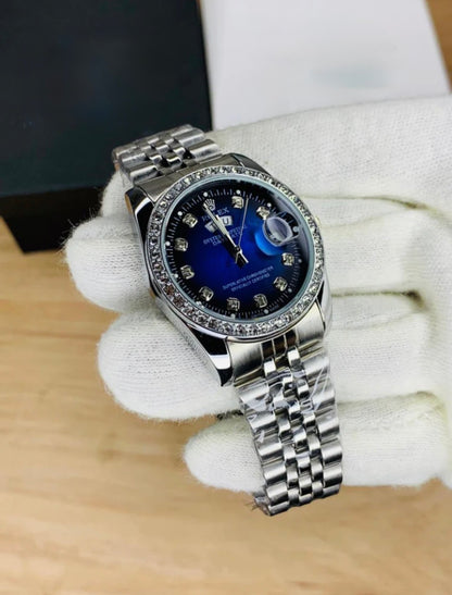 Rolex Day - Date Silver | Blue Dial | Diamond Bezel |