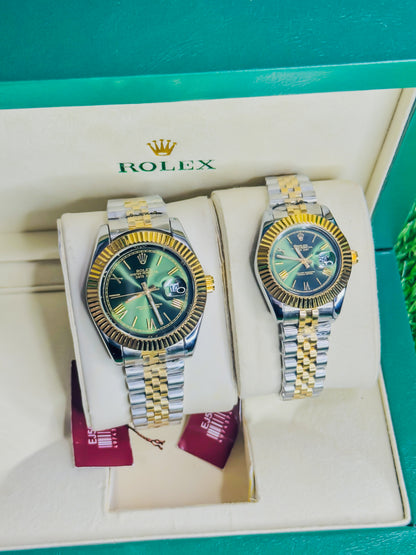 Rolex Date Just Dual - Green Dial Couple Watch