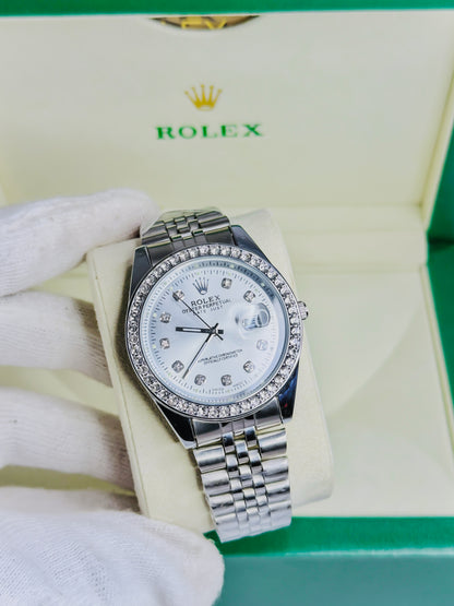 Rolex Date Just Silver - Diamond Bezel
