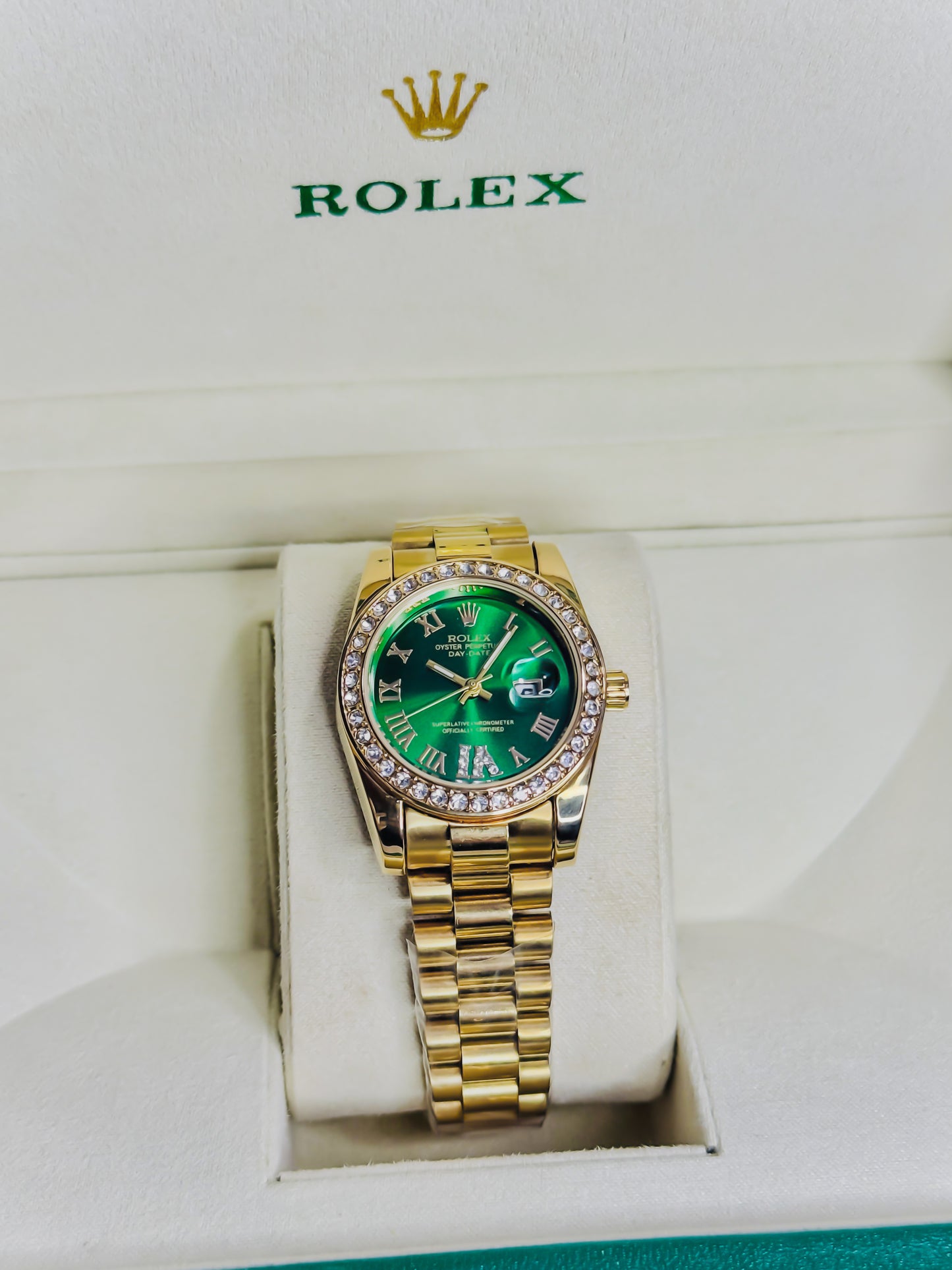 Rolex Royale Date Just Golden - Green Dial | Diamond Bezel Female Edition